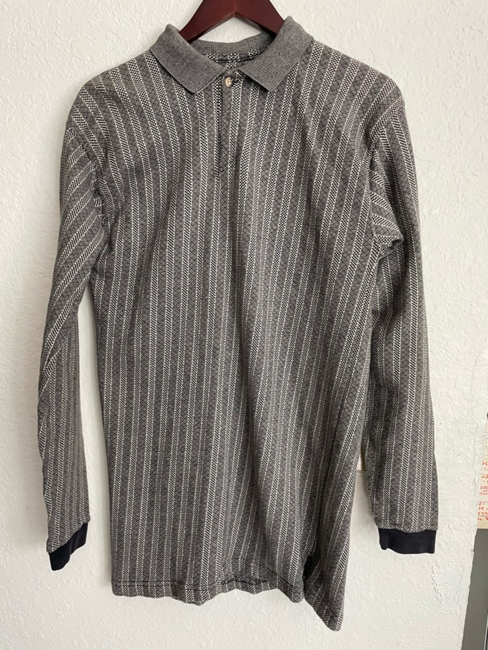 Supreme Gray & Black Vertical Stripe Long-Sleeve Polo
